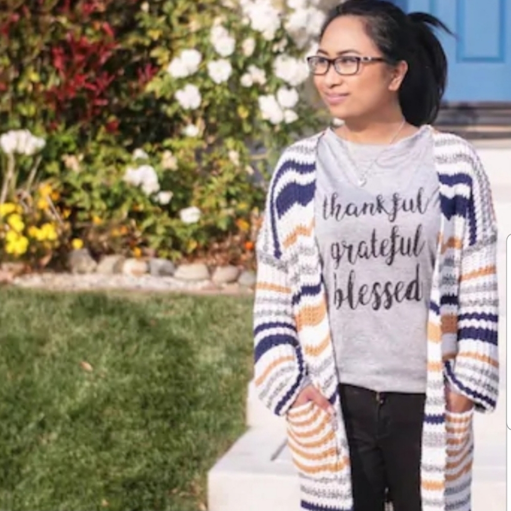 1 LEFT-Thankful Grateful Blessed Long Sleeve Tee - Picture 2 of 4